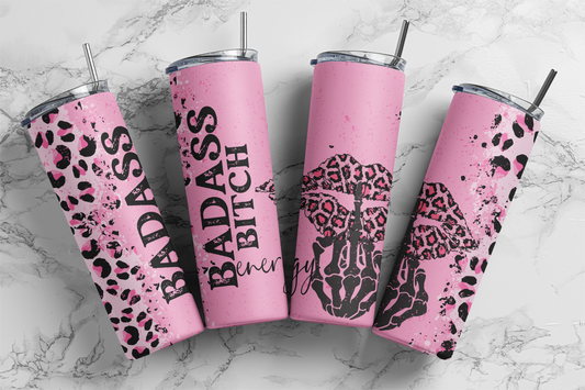 three pink tumblers with leopard print on them
